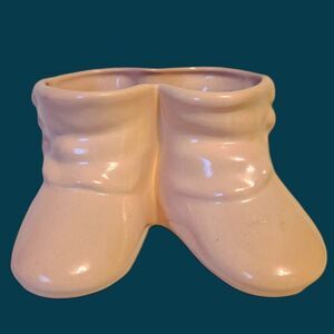 Haeger Pottery Baby Bootie Shoes with Side Buttons Pink Planter Vase Vintage